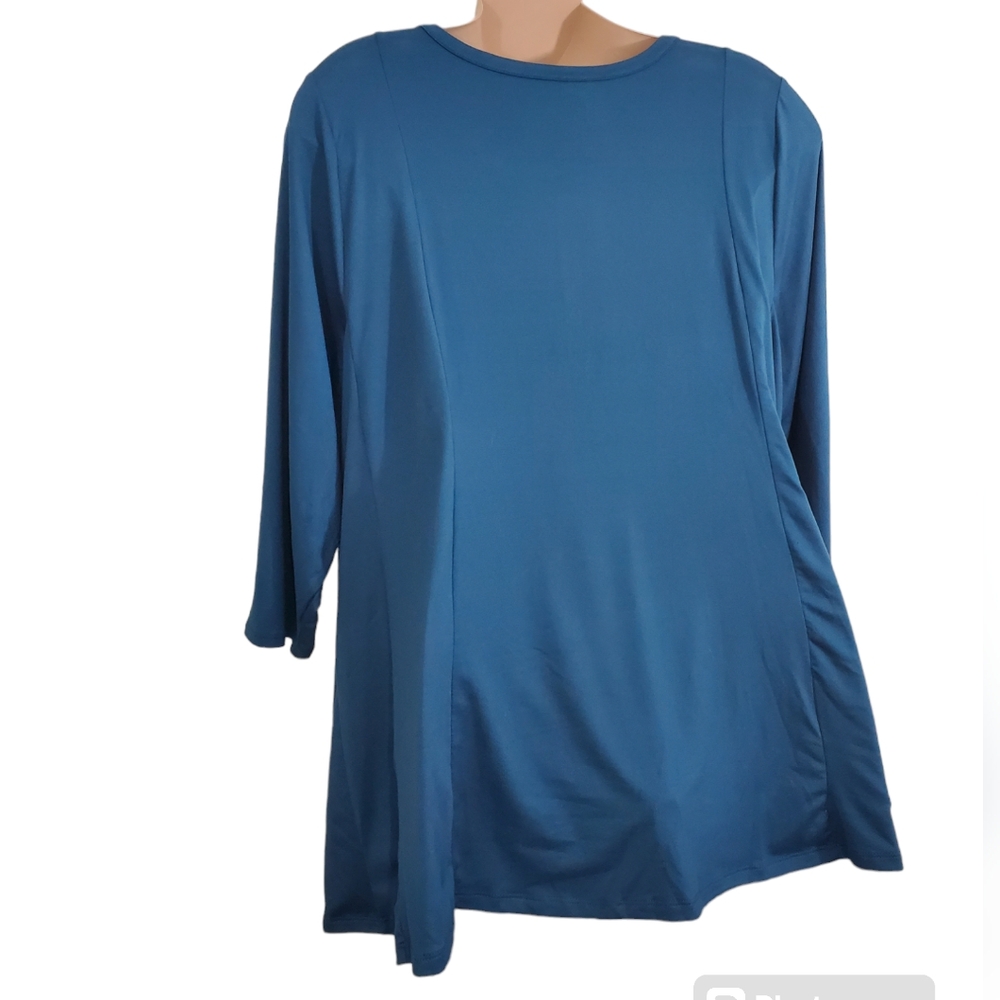 LANE BRYANT Women's Teal Button V-Neck 3/4 Sleeves Top Size 26/28 Casual - Picture 9 of 11